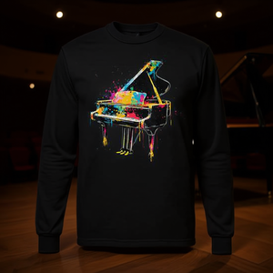 T-shirt promozionale a maniche lunghe con motivo pianista e musica colorata - Product Image 3