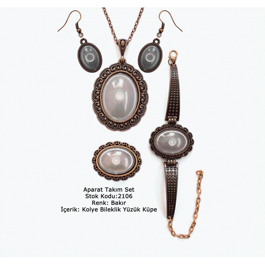 Collana bracciale anello orecchino Set 2106 rame placcato - Product Image 1