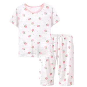 Wholesale New Quality Children Baby Girl's Strawberry Short-sleeved Casual Soft Cotton Pajama - Product Image 1