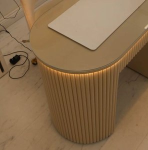 Table à ongles ovale moderne DECORS ALL avec éclairage LED, bureau en MDF cannelé beige, d'Istanbul, pour salon - Product Image 4