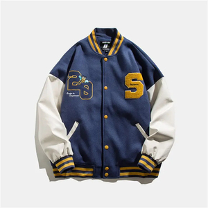 Chaqueta de invierno de talla grande para hombre de alta calidad personalizada MOQ bajo chaqueta universitaria de lana roja clásica hecha a mano diseño de rayas blancas - Product Image 5