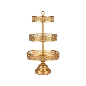 Support à gâteau rond en laiton plaqué or à 3 niveaux, design exceptionnel, pour toutes les occasions de réception, support de présentation pour anniversaire - Product Image 4