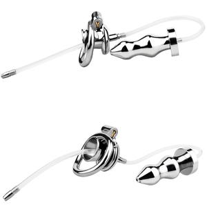 FRRK-3240 Negative Urethral <strong>Cock</strong> <strong>Cage</strong> with Beaded Butt Plug to Pee Clean Anus <strong>New</strong> Chastity Combination Device Sex Toys for Men - Product Image 4