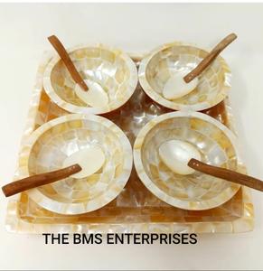 Ensemble de bol à soupe et à fruits en incrustation de nacre de haute qualité poli sur mesure écologique avec plateau pour vaisselle de dîner - Product Image 2