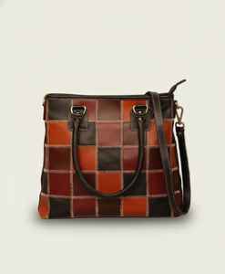 Sac à bandoulière en cuir véritable multicolore, patchwork, résistant à l'eau, sac à main vintage bohème, sac à main à bandoulière à carreaux - Product Image 1