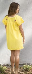 2025 Nueva colección Vintage Bohemia Sexy Casual manga corta mujeres amarillo bordado playa vestidos de mujer mexicanos - Product Image 3