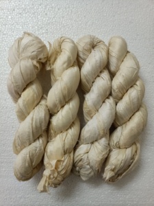 Custom Made Antique Look Ivory Colored Sari Silk Ribbons Made From <b>Recycled</b> Silk Fabric in 100 Grams Rolls Ideal for Resale - Product Image 2