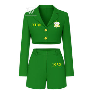 Greek Chi Eta Phi Sorority Clothing Conjunto formal de 2 piezas para mujer: chaqueta recortada con pantalones cortos formales - Product Image 1