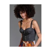 Nouvel ensemble deux pièces en jean tendance pour femme été 2023 – Débardeur bustier à manches longues en Spandex/Polyester respirant à col carré