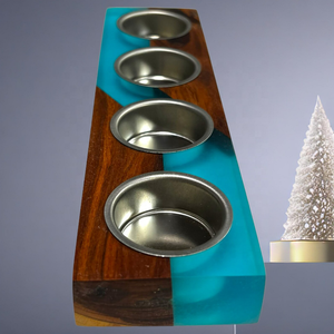 Portavelas de Navidad hecho a mano de madera epoxi plateada decorativa de lujo y seis portavelas de té con diseño único - Product Image 2