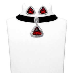 Jeweljunk Fine Jewelry Sets-Collar de Gargantilla Chapado en plata con piedra roja 1108706B - Product Image 1