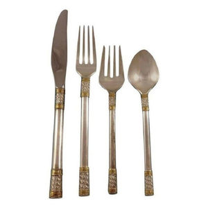 Eco-Friendly Luxury Tableware With Gold Striped Handles in Matte Gold American Style Stainless Steel Cutlery Set 5 Pcs - Product Image 3
