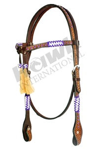 Hot Sale Premium Quality Horse <b>Leather</b> Western Equestrian Tack Set <b>Tooled</b> Rawhide Naughting Best Price Headstall Included - Product Image 3