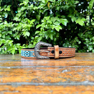 Ceinture en cuir pleine fleur classique de style western, tressée à la main, motif paisley, boucle en alliage, 40 mm, couleur et taille personnalisées, rock - Product Image 2