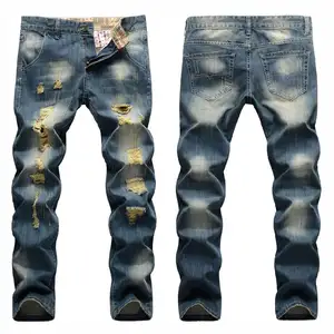 デニムファクトリーカスタム破れたジーンズメンズスリムストレートラージサイズファッション韓国風トレンドパーソナリティメンズジーンズ