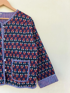 แจ็กเก็ตพิมพ์ลายบล็อกผ้าฝ้ายทำด้วยมือสไตล์อินเดียสำหรับผู้หญิงคอวีสไตล์โบฮีเมียนระบายอากาศได้ยาวสำหรับฤดูใบไม้ร่วง - Product Image 6