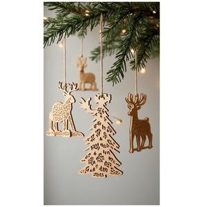 <b>Wooden</b> Christmas Hanging Ornaments With Star Bell And <b>Heart</b> Shapes Perfect For Holiday Decoration - Product Image 1