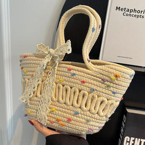 Bolso de Playa de Paja Tejido a Mano, Estilo 2025, para Mujer, Moderno, Estilo Vacacional, de Ratán, con Cierre Abierto - Product Image 3