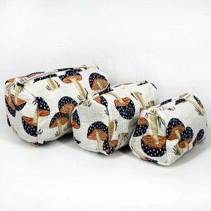 เคสผ้าฝ้ายบุสองชั้นพิมพ์ลายเห็ดกันน้ำเป็นมิตรกับสิ่งแวดล้อม3ชิ้นที่เก็บเครื่องสำอางสีขาววินเทจพร้อมดีไซน์ที่ปรับแต่งได้ - Product Image 3