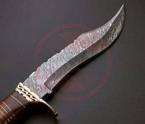 Cuchillos de seguimiento con mango de madera de acero de Damasco, Cuchillos con Funda de cuero, cuchillo para acampar al aire libre - Product Image 6