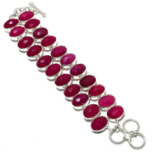 Pulsera de Plata de Ley 925 Hecha a Mano con Gema de Rubí de Cachemira Rosa, Estilo Vintage, Unisex, con Engaste de Bisel, Joyería Art Palace para Navidad - Product Image 1