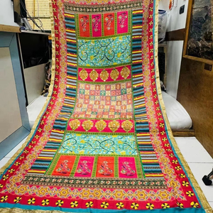 Coton Soie Agrémentée Multicolore Femmes Dupatta Soie Imprimé Pakistanais Dupatta Chinnon Soie Multicolore Imprimé Dupatta - Product Image 1