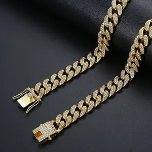 Elegante Collar de Cadena Cubana de Aleación de Moda Personalizada, Chapado en Oro, con Diamantes de Circonio de 12 mm - Product Image 6