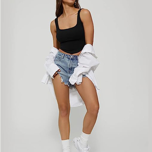 Débardeurs courts sans manches à col ras du cou et dos nageur en tricot côtelé de haute qualité, écologiques, personnalisables avec logo, pour femmes, vente en gros - Product Image 5