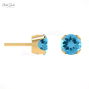 Pendientes de Topacio Azul suizo hechos a mano a precio mayorista 14K oro sólido 4mm tachuelas redondas de piedras preciosas para mujeres que compran a granel - Product Image 2