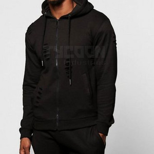 Accept Custom Logo Distressed tracksuit Vintage <b>Raw</b> Hem Distressed tracksuit For Men 2025 - Product Image 5