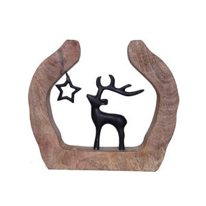 Listo Para Enviar Estrella Colgante De Aluminio Y Ciervo Acabado Negro En Marco De Madera Fabricante Y Exportadores Indios - Product Image 1