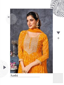 Georgette douce exclusive avec imprimé Bandhani et broderie de paillettes Pantalon Kurti et fabricant Dupatta de Surat - Product Image 3