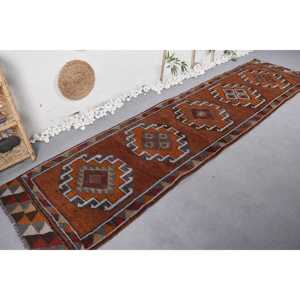 Alfombra Vintage de 2.9x11.7 pies, Alfombra Turca, Alfombra Oriental Marrón - Product Image 1