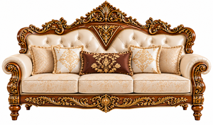 Ensemble de canapés de salon de style Maharaja majestueux, ensemble de canapés traditionnels rembourrés en bois massif avec design sculpté et dossier capitonné, USA - Product Image 3