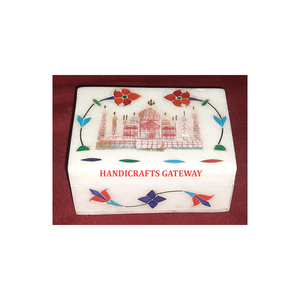 Boîte à bijoux utilitaire à incrustation de marbre blanc - Product Image 6