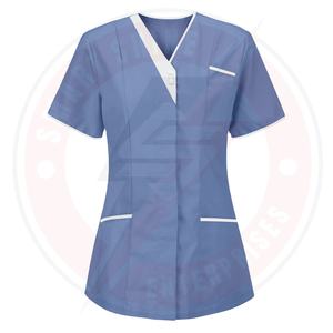 เสื้อสครับคอวีสำหรับพยาบาลผู้หญิง มีกระเป๋า ผ้าเนื้อยืด สีพื้น สำหรับคลินิกและโรงพยาบาล รุ่น OEM - Product Image 6