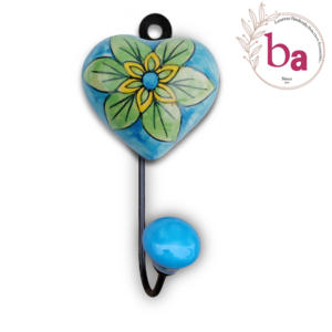 Elegante diseño Floral gancho de cerámica colgador de llavero hecho a mano naranja turquesa corazón azulejo pared duradero producto elegante - Product Image 1