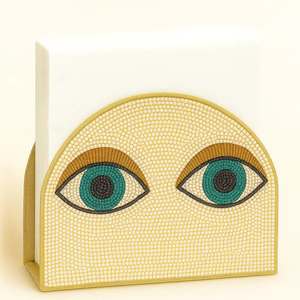 Base beige avec oeil turquoise broderie porte-serviettes artistique perlage maison & café décor maisons restaurants logo personnalisé - Product Image 1