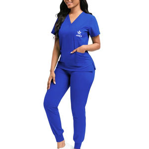 Ensembles de gommage d'hôpital unisexe en tissu peigné de haute qualité personnalisé OEM avec détection d'aiguille et fusion sans couture - Product Image 4