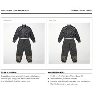 Ensemble de survêtement pour femme léger et personnalisé, velours, nylon, imprimé, uni, éco-responsable, patchwork, veste coupe-vent avec strass, pantalon large - Product Image 6