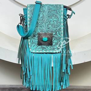 New 2025 Women's Fashion Trend One <b>Shoulder</b> <b>Bag</b> Western Design Hand Tooled Cow Leather Messenger <b>Bags</b> for Daily Use Concho Purse - Product Image 1
