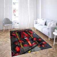 Tapis en laine gris imprimé patchwork Ferrari Formule 1 Charles Leclerc, écologique, traditionnel, pour salle à manger, épaisseur moyenne, en latex