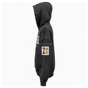 Women <b>Zipper</b> <b>Hoodie</b> Premium 380 GSM Cotton Fleece Fabric Soft <b>Black</b> Color Custom Logo Embroidery Design Fashion basics hoodies - Product Image 3