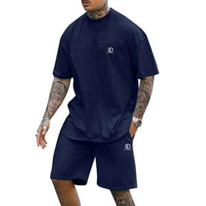 100% Cotton Summer Sports <b>Shorts</b> Set for Men 300g Heavyweight Plain T shirt & <b>Shorts</b> Custom Twins Casual XL Size Track Suits - Product Image 2