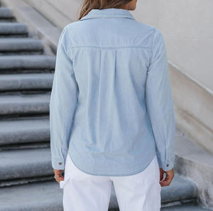 เสื้อเบลาส์ผ้ายีนส์สำหรับผู้หญิงเสื้อเบลาส์แขนยาวลำลองติดกระดุมเสื้อเบลาส์ผ้าเดนิมฤดูใบไม้ผลิและฤดูใบไม้ร่วงแนววินเทจเป็นมิตรต่อสิ่งแวดล้อม - Product Image 2