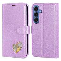Étui de téléphone pliable de luxe en TPU+PU pour S24/25 Ultra & Pixel 9/10 Pro avec porte-cartes et décoration scintillante