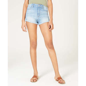 Celebrity Junior Shorts in denim a vita alta blu taglia 0, con bottoni, taglio dritto, vintage, con strass, effetto distressed, taglie forti, vestibilità ampia - Product Image 1