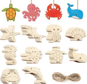 Muestra gratis al por mayor de niños pintura DIY kit de suministro personalizado animal del mar sin terminar capas piezas de madera rebanadas recortadas artesanías de madera - Product Image 1