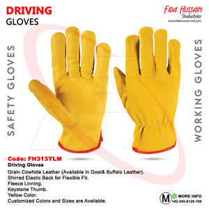 Guantes de conductor de cuero de vaca de Venta caliente con parte posterior elástica fruncida en color amarillo Guantes de trabajo de seguridad industrial para trabajadores - Product Image 6