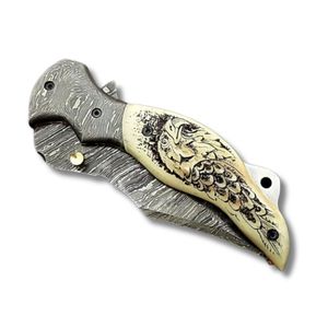 Couteau de poche pliant fait main en acier damas pour hommes avec poignée en os Support OEM personnalisable pour la chasse au camping EDC - Product Image 3